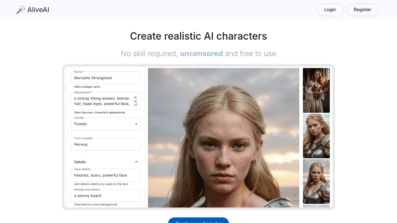 AliveAI.app - create realistic & uncensored AI images screenshot