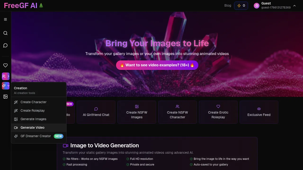 FreeGF.ai - Live Cam Sex Shows & Adult Webcam Entertainment screenshot