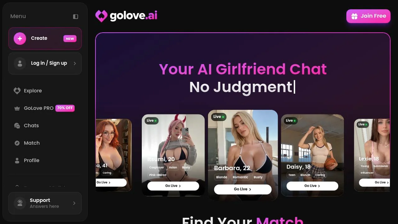 AI Girlfriend — Chat for Free on GoLove.AI screenshot