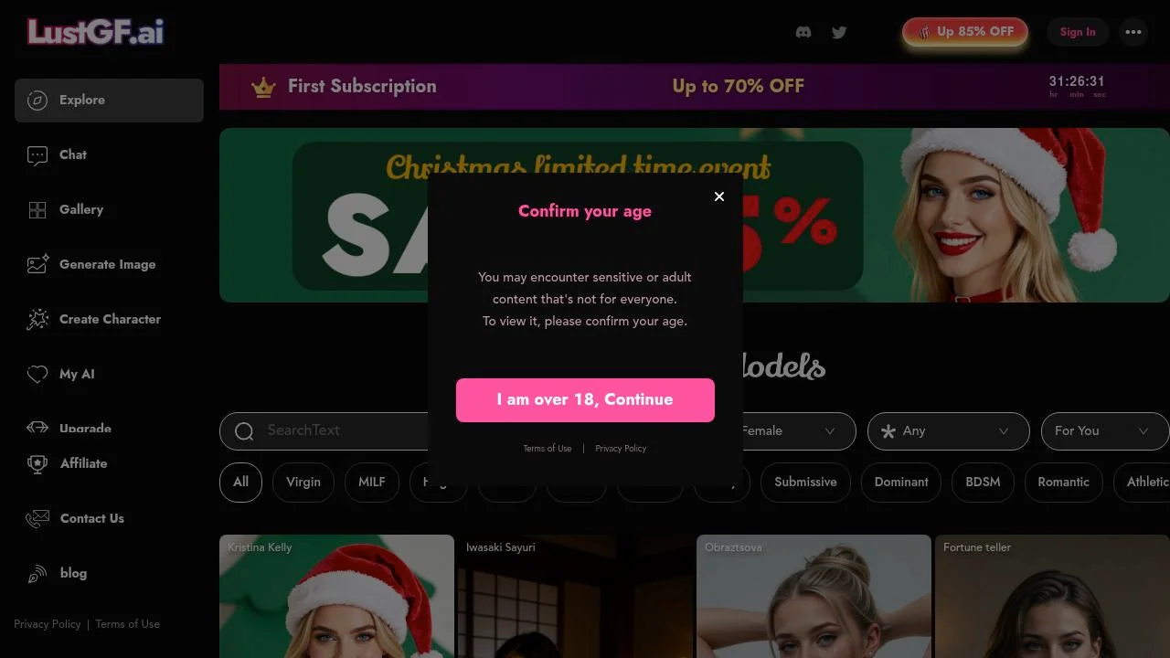 LustGF.AI - Your NSFW AI Companions Chatbot screenshot