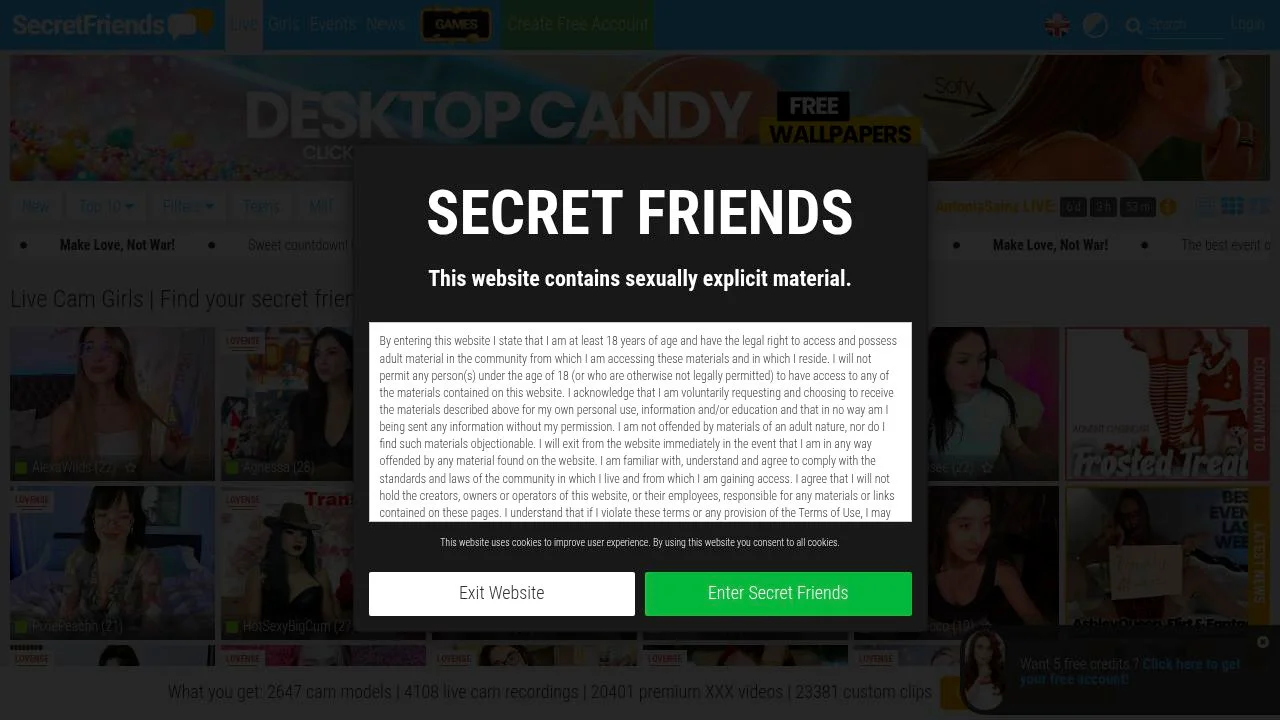 SecretFriends.com Cam Girls - Free Live Cams and Sex Chat Community screenshot