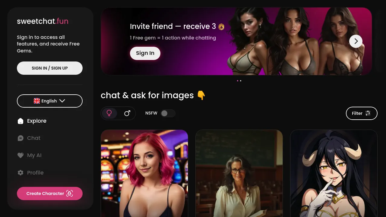NSFW Character AI: Free NSFW AI Sex Chat with No Filter | Sweetchat.fun screenshot